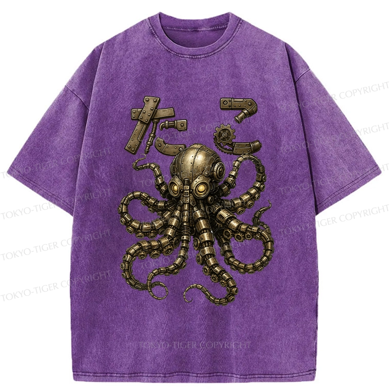 Tokyo-Tiger Mechanical Octopus Washed T-Shirt