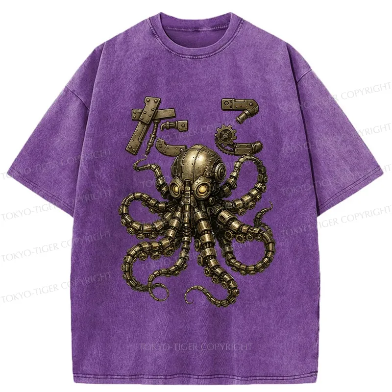 Tokyo-Tiger Mechanical Octopus Washed T-Shirt