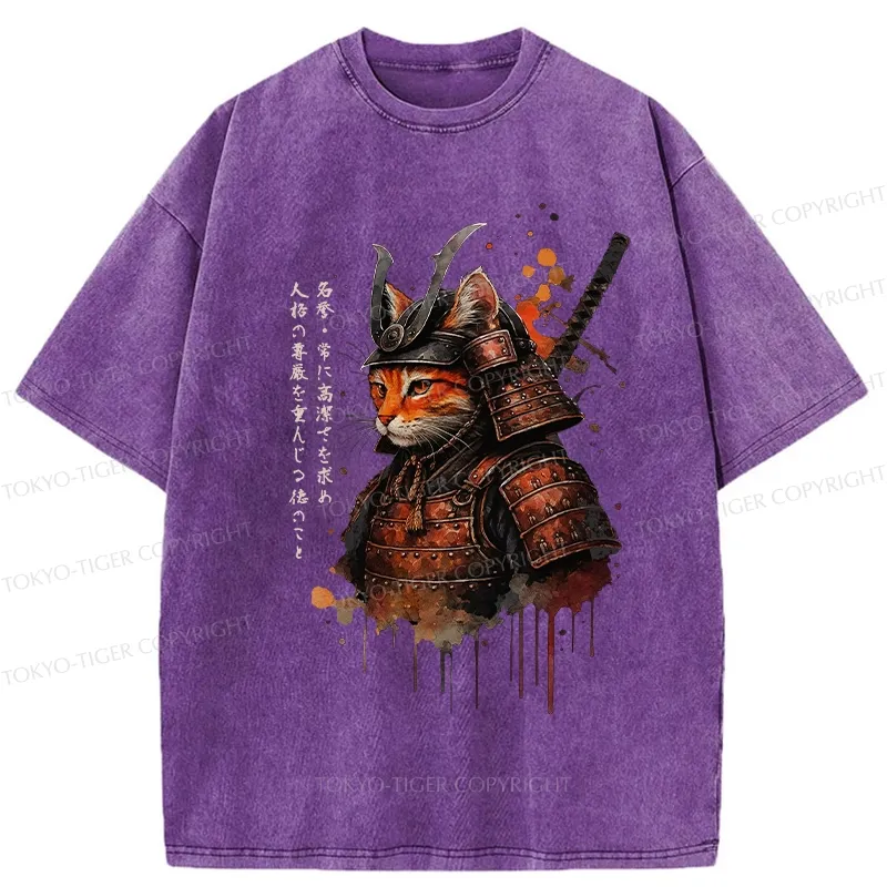 Tokyo-Tiger Vintage Samurai Cat Washed T-Shirt