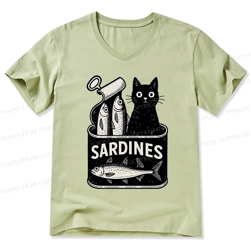 Tokyo-Tiger Cat And Canned Fish V-Neck Classic T-Shirt