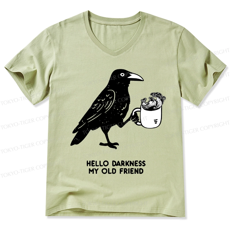 Tokyo-Tiger Crow Drinking Black Coffee Funny V-Neck Classic T-Shirt