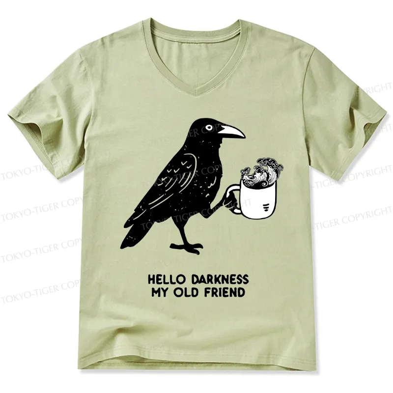 Tokyo-Tiger Crow Drinking Black Coffee Funny V-Neck Classic T-Shirt