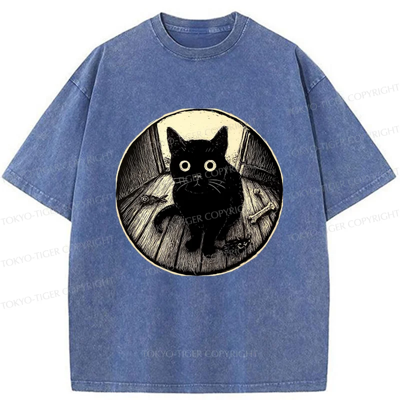 Tokyo-Tiger Waiting Black Cat Washed T-Shirt