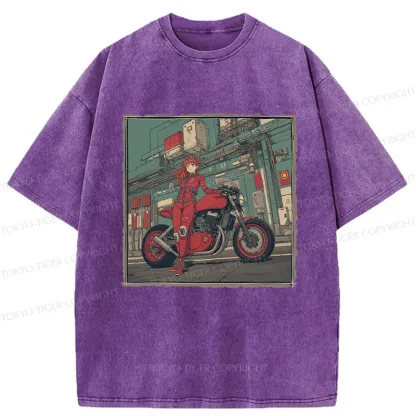 Tokyo-Tiger Cool Motorcycle Girl Washed T-Shirt