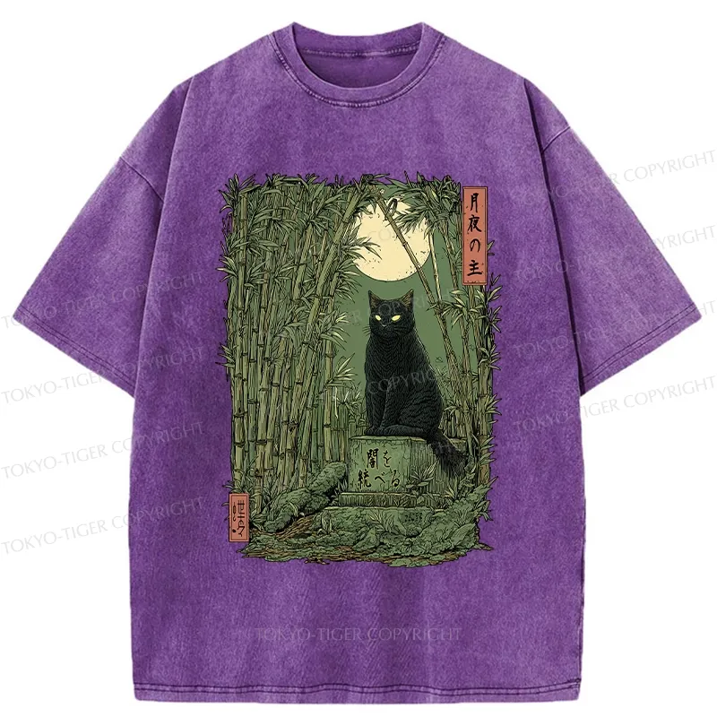 Tokyo-Tiger Black Cat In The Bamboo Forest Washed T-Shirt