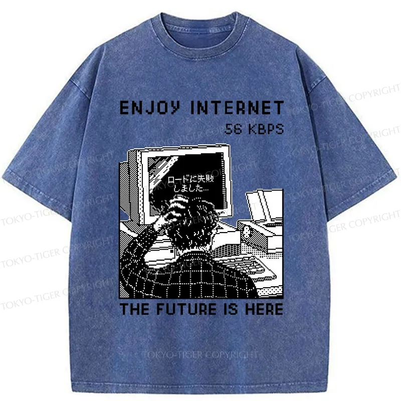 Tokyo-Tiger Enjoy Internet 56 Kbps Washed T-Shirt