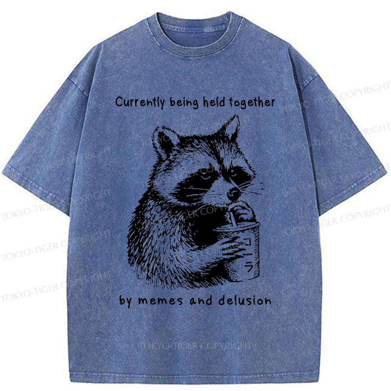 Tokyo-Tiger Raccoon Drinking Water Washed T-Shirt