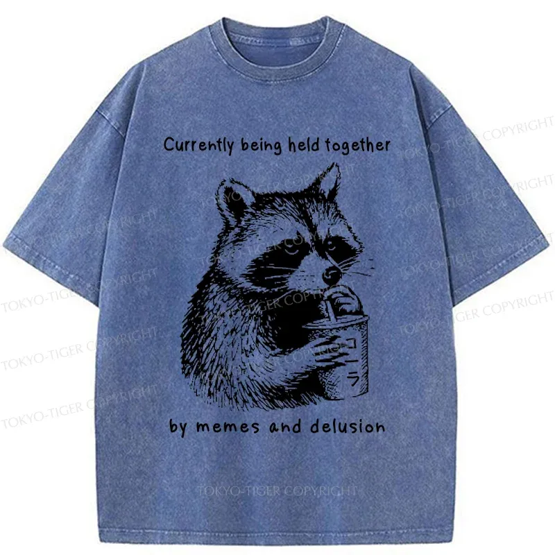 Tokyo-Tiger Raccoon Drinking Water Washed T-Shirt