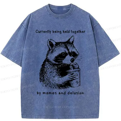 Tokyo-Tiger Raccoon Drinking Water Washed T-Shirt