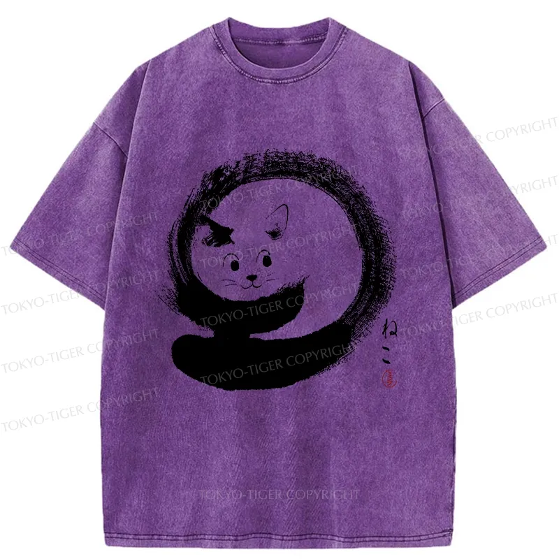 Tokyo-Tiger Retro Cat Enso Washed T-Shirt
