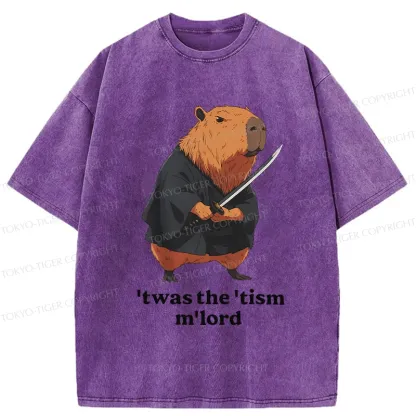 Tokyo-Tiger Focused Samurai Capybara Washed T-Shirt
