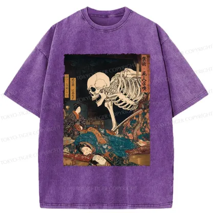 Tokyo-Tiger Ukiyoe Skeleton Yokai Washed T-Shirt