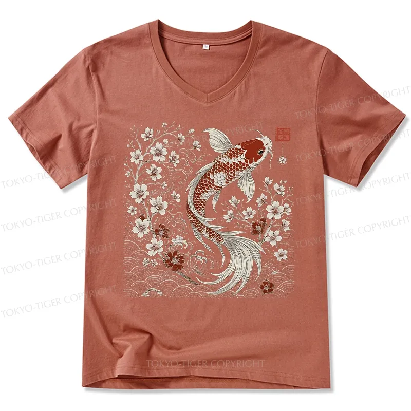 Tokyo-Tiger Vintage Sakura And Koi V-Neck Classic T-Shirt
