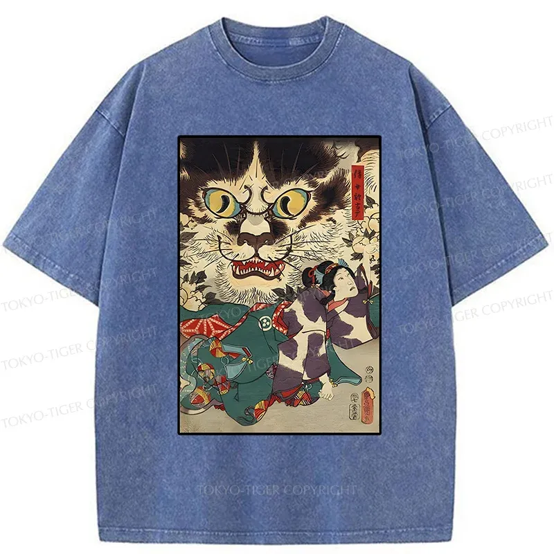 Tokyo-Tiger Japanese Cat Yokai Washed T-Shirt