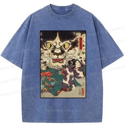 Tokyo-Tiger Japanese Cat Yokai Washed T-Shirt