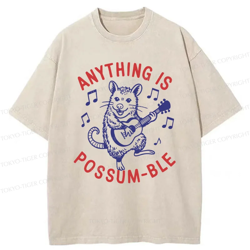 Tokyo-Tiger Possum Playing The Ukulele Washed T-Shirt