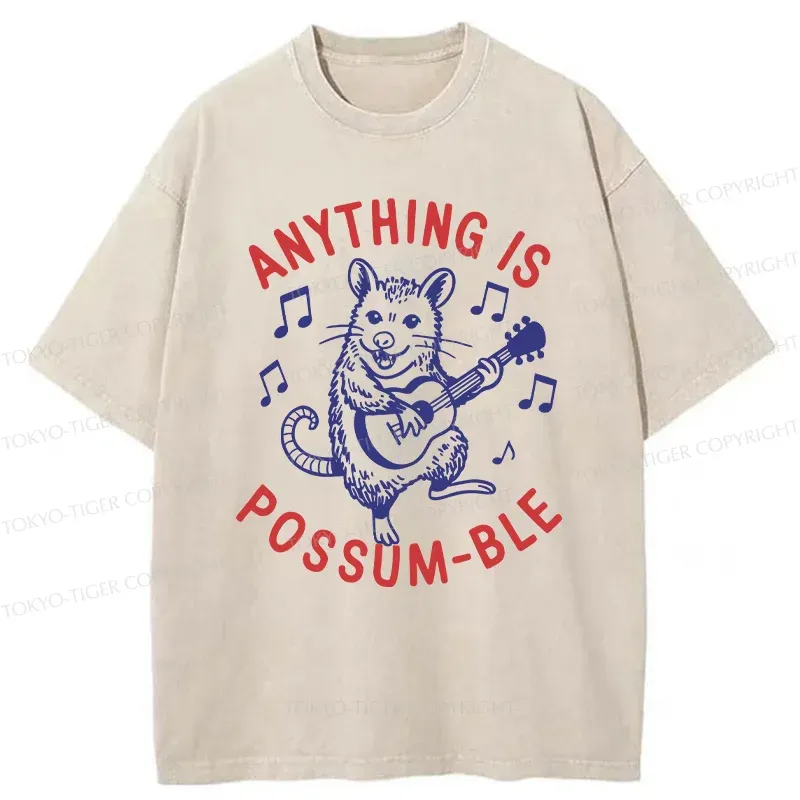 Tokyo-Tiger Possum Playing The Ukulele Washed T-Shirt