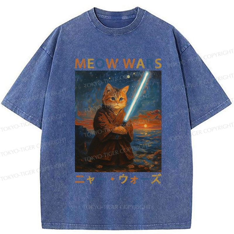 Tokyo-Tiger Funny Meow Wars Washed T-Shirt