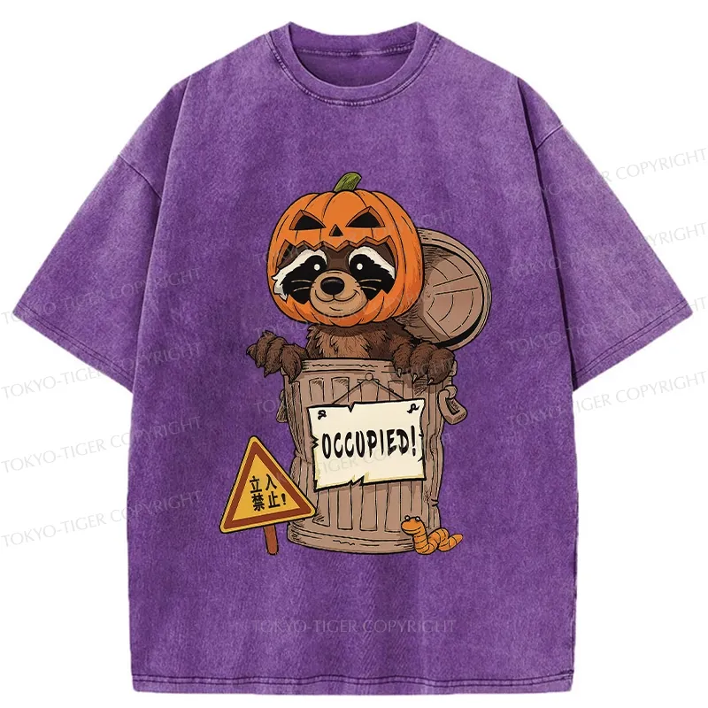 Tokyo-Tiger Funny Raccoon’s Halloween Retreat Washed T-Shirt