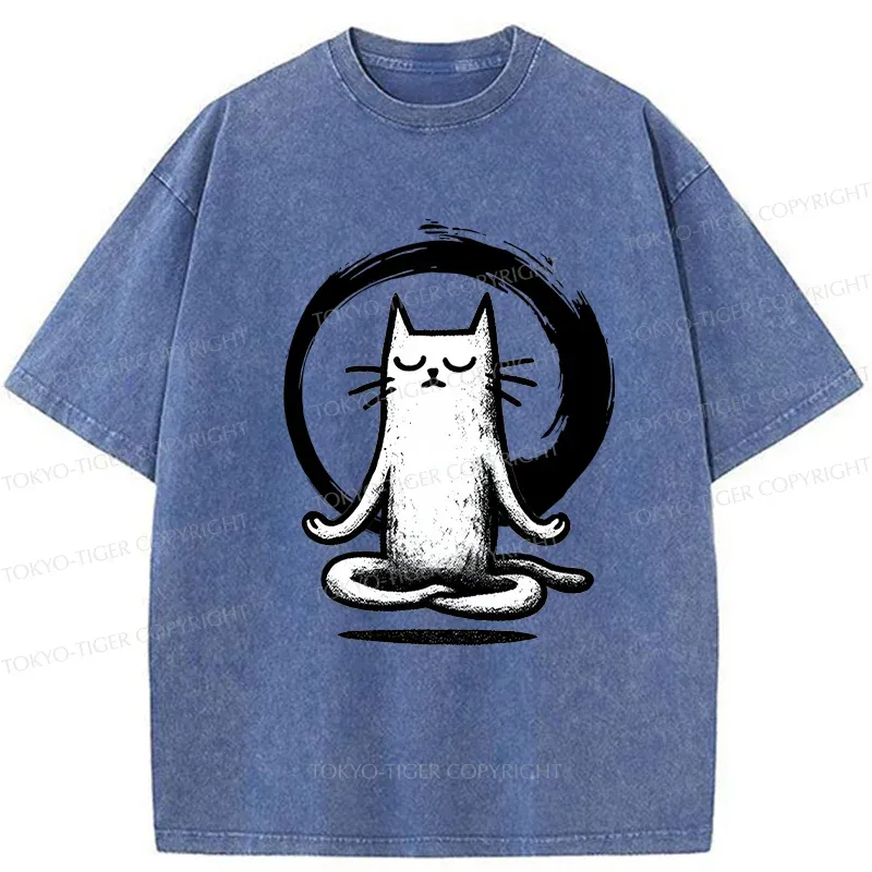 Tokyo-Tiger Zen Japan Cat Washed T-Shirt