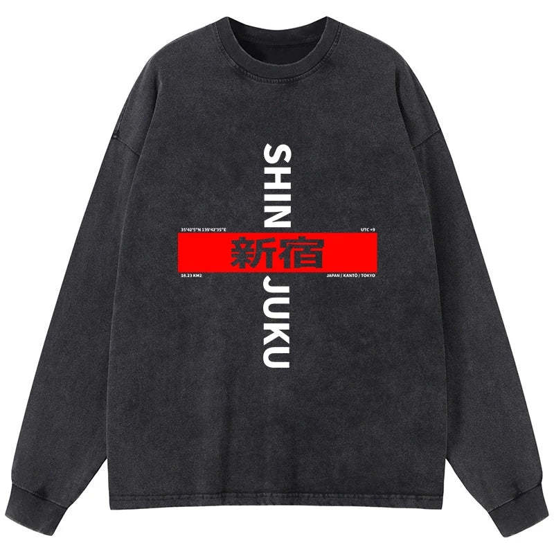 Tokyo-Tiger Shinjuku Prefecture Japan Washed Long Sleeve T-Shirt Sale