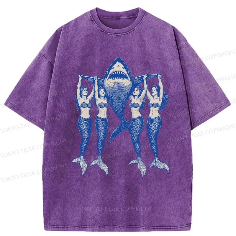 Tokyo-Tiger Mermaids Hoisting The Shark Washed T-Shirt
