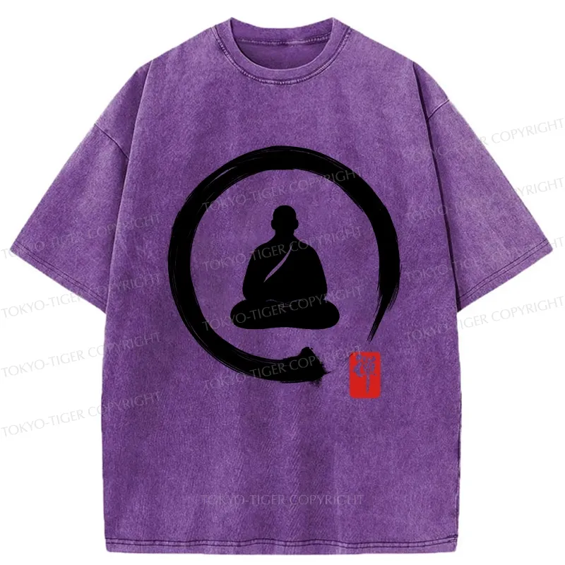 Tokyo-Tiger Retro Buddha Enso Washed T-Shirt