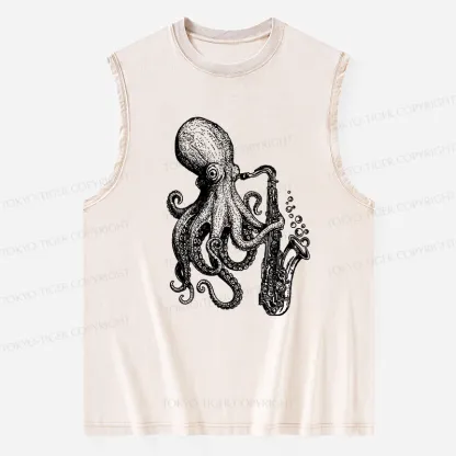 Tokyo-Tiger Octopus Playing Saxophone Washed Tank