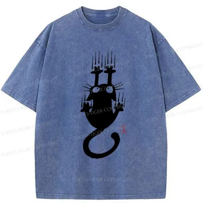 Tokyo-Tiger Climbing Black Cat Washed T-Shirt