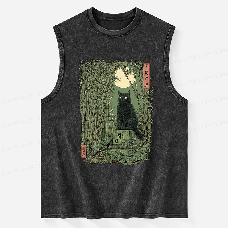 Tokyo-Tiger Black Cat In The Bamboo Forest Washed Tank