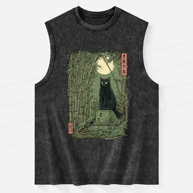 Tokyo-Tiger Black Cat In The Bamboo Forest Washed Tank