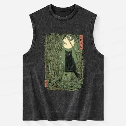 Tokyo-Tiger Black Cat In The Bamboo Forest Washed Tank