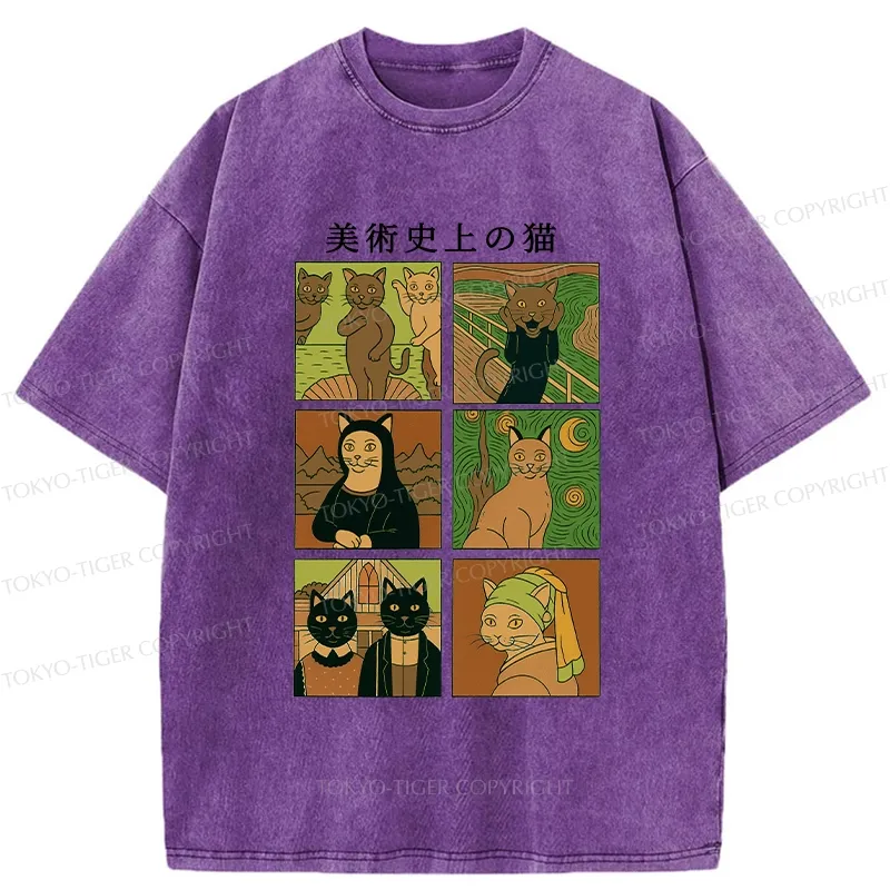 Tokyo-Tiger Cats In Art History Funny Washed T-Shirt