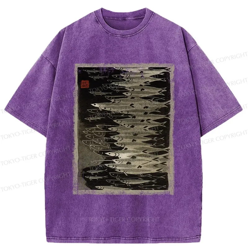 Tokyo-Tiger Retro School Of Fish Washed T-Shirt
