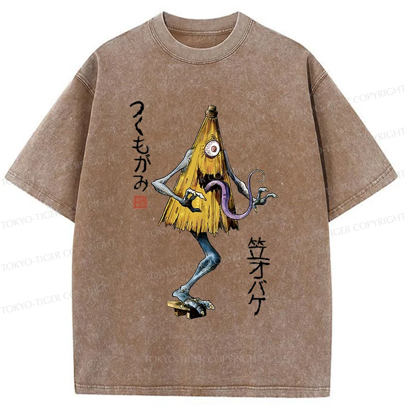 Tokyo-Tiger Japanese Umbrella Yokai Washed T-Shirt