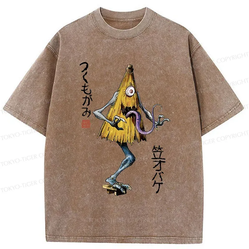 Tokyo-Tiger Japanese Umbrella Yokai Washed T-Shirt