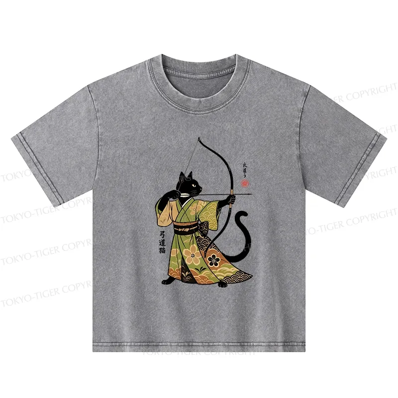 Tokyo-Tiger Japan Cat Archery Kids Washed T-Shirt