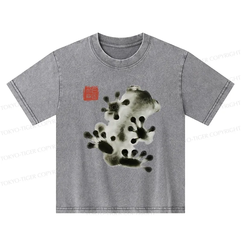 Tokyo-Tiger Ink Painting Frog Kids Washed T-Shirt