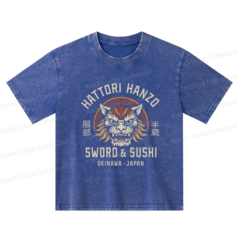 Tokyo-Tiger Hattori Lion Japanese Samurai Kids Washed T-Shirt