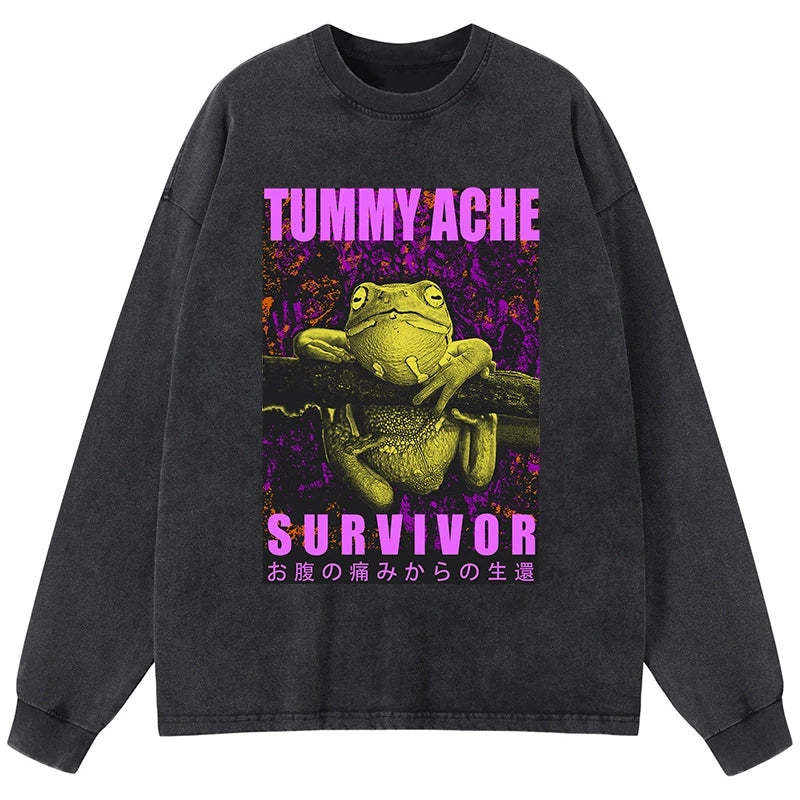 Tokyo-Tiger A Frog With Stomachache Washed Long Sleeve T-Shirt