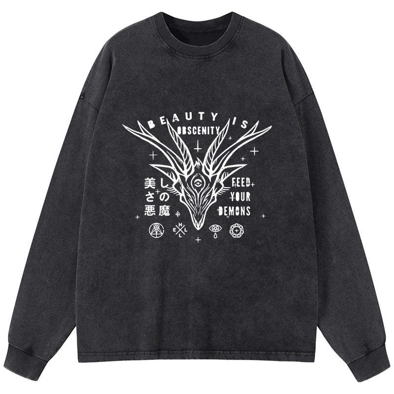 Tokyo-Tiger Beautiful Devil Japanese Washed Long Sleeve T-Shirt Sale
