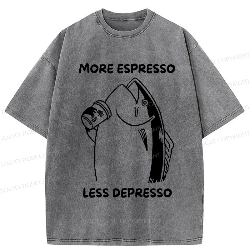 Tokyo-Tiger More Espresso Less Depresso Fish Washed T-Shirt