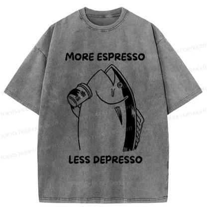 Tokyo-Tiger More Espresso Less Depresso Fish Washed T-Shirt