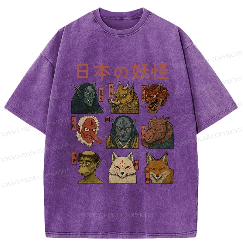 Tokyo-Tiger Japanese Traditional Yokais Washed T-Shirt