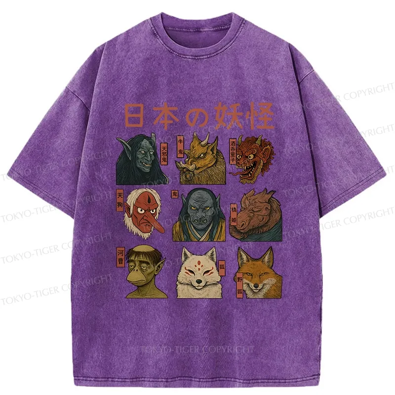 Tokyo-Tiger Japanese Traditional Yokais Washed T-Shirt