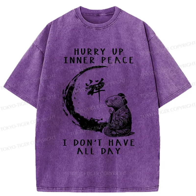 Tokyo-Tiger Hurry Up Inner Peace Zen Washed T-Shirt