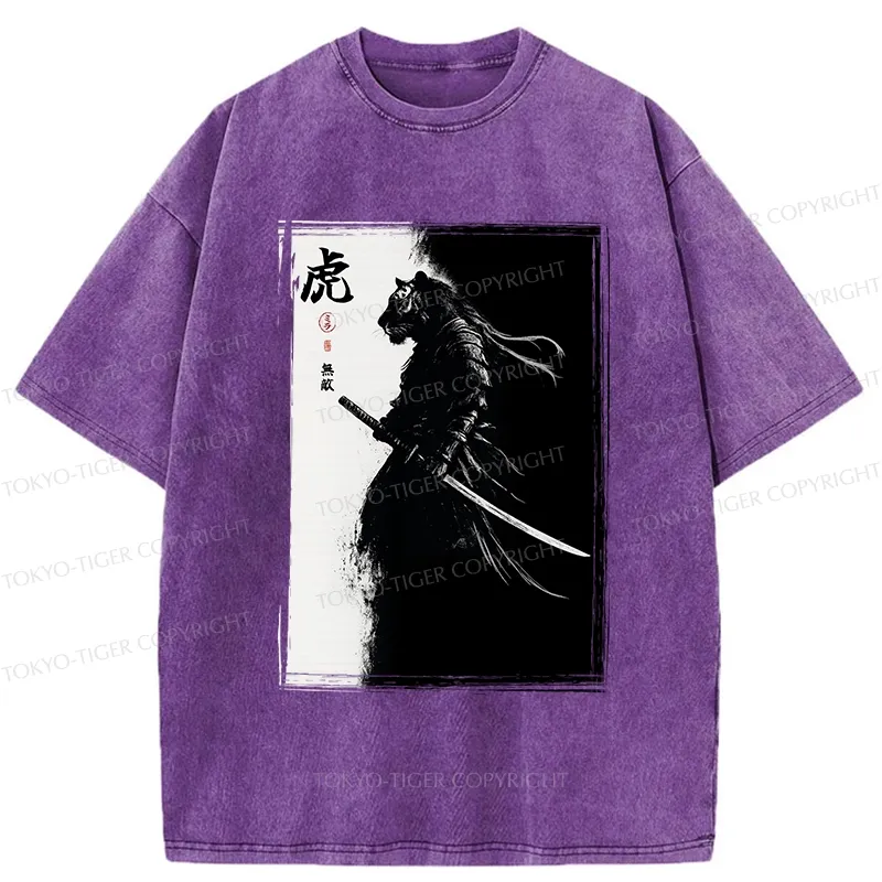 Tokyo-Tiger Retro Tiger Samurai Washed T-Shirt