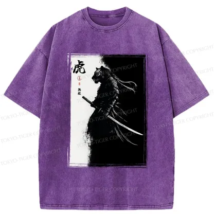 Tokyo-Tiger Retro Tiger Samurai Washed T-Shirt