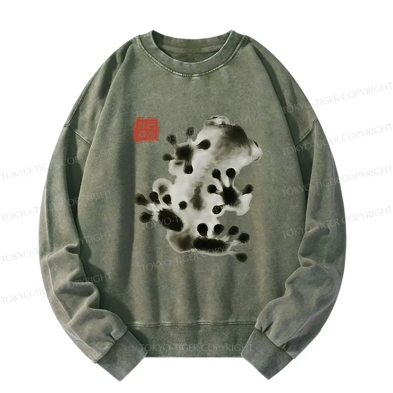 Tokyo-Tiger Ink Painting Frog Washed Sweatshirt