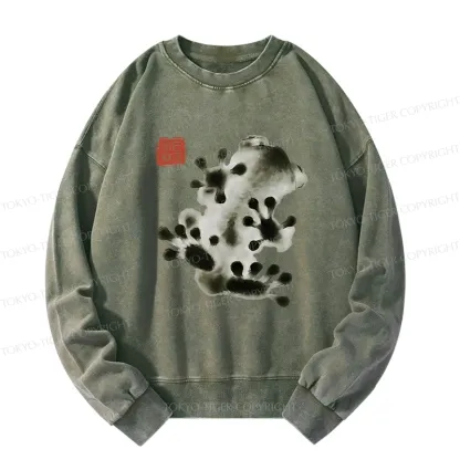 Tokyo-Tiger Ink Painting Frog Washed Sweatshirt